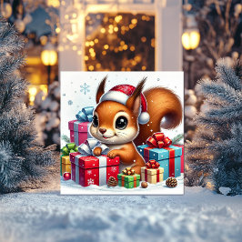Spielvolles Eichhörnchen unter Weihnachtsgeschenke Feiertagskarte