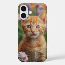 Spielvolles Kitten in Blume iPhone 16 Hülle