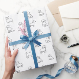 Spielvolles Schwarz-Weiß-Gezeichnet Hundemuster Geschenkpapier