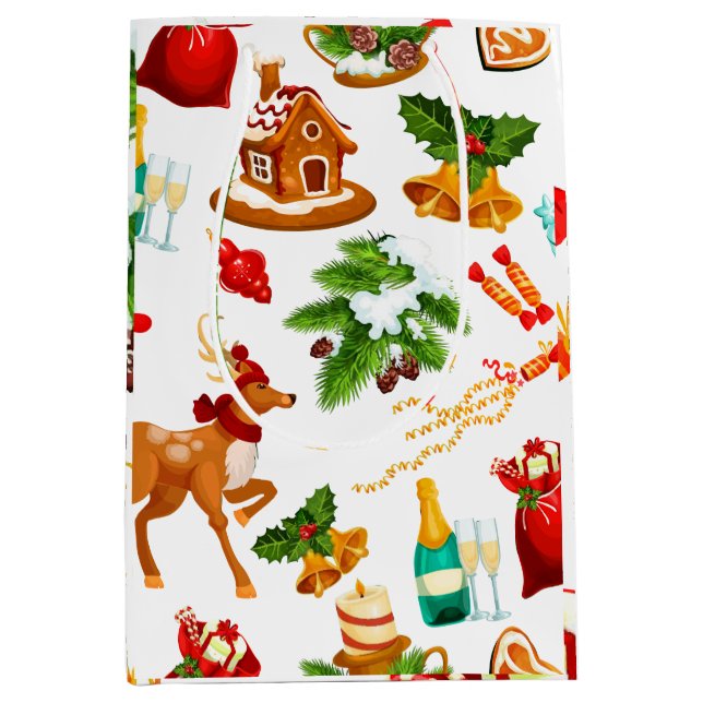 Spiely Story | Frohe Weihnachtsmuster Niedlich Mittlere Geschenktüte (Vorderseite)
