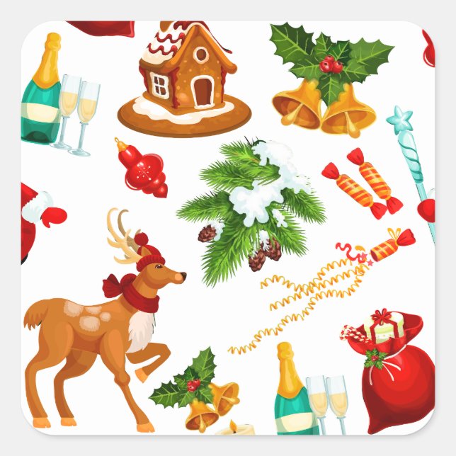 Spiely Story | Frohe Weihnachtsmuster Niedlich Quadratischer Aufkleber (Vorderseite)
