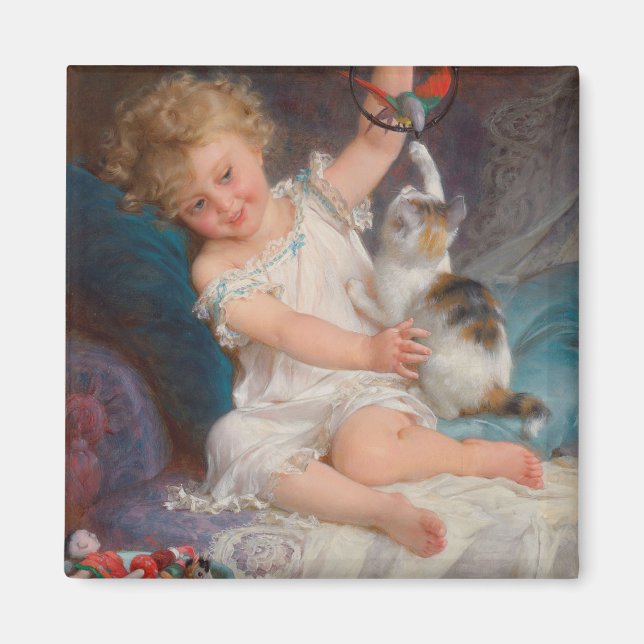 Spielzeit: Mädchen spielen mit ihrem Pet Kitten Magnet (Vorne)