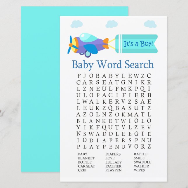 Spielzeug Babydusche Word Search Game (Vorne/Hinten)