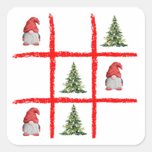 Spielzeug-Gnom-Weihnachten-Tic-Tac-Toe-Karte Quadratischer Aufkleber