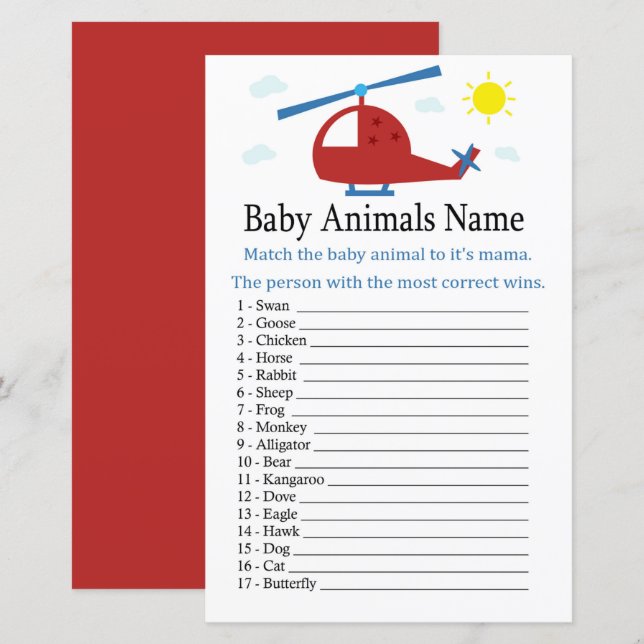 Spielzeug Hubschrauber Baby Tiere Name Spiel (Vorne/Hinten)