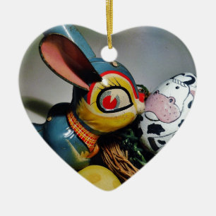 Spielzeug-Kaninchen und Kuhei Keramik Ornament