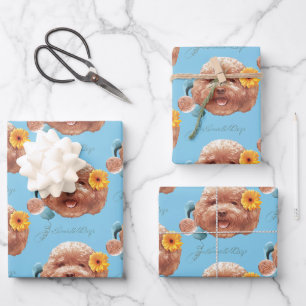 Spielzeug Poodle mit Blume- und Telefondarstellung Geschenkpapier Set
