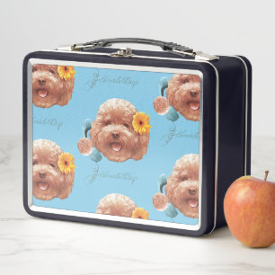 Spielzeug Poodle mit Blume- und Telefondarstellung Metall Brotdose