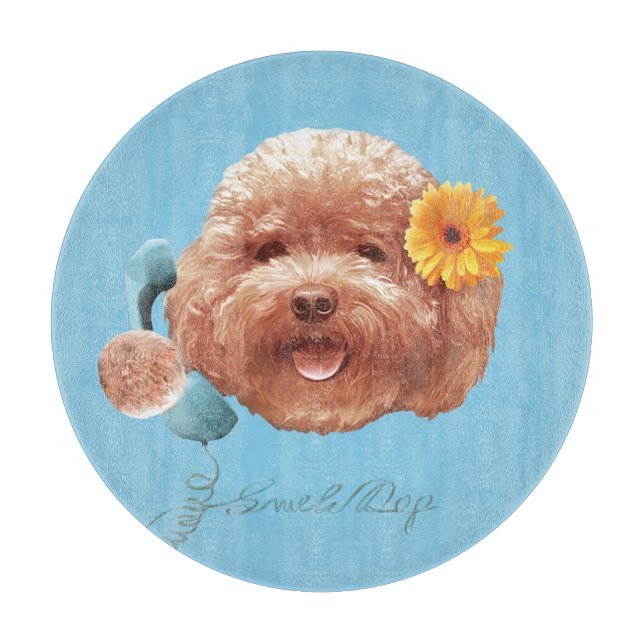Spielzeug Poodle mit Blume- und Telefondarstellung Schneidebrett (Vorderseite)