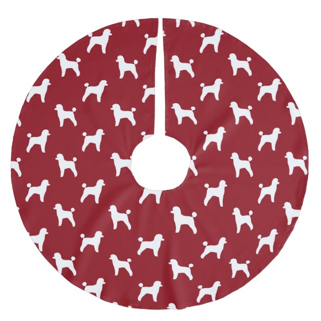 Spielzeug Poodle Silhouetten Pattern Red Polyester Weihnachtsbaumdecke (Vorderseite)