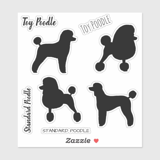 Spielzeug und Standard Poodle Silhouetten Aufklebe Aufkleber (Blatt)