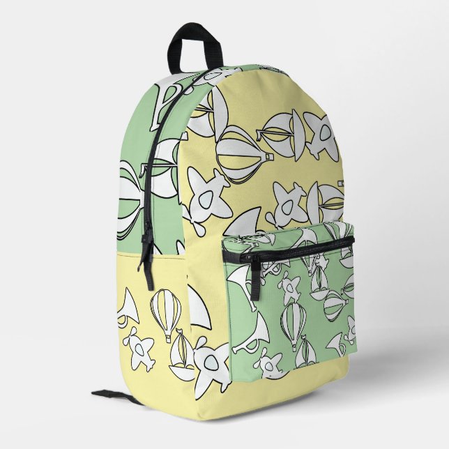 Spielzeugsammlung Kinder Gelbgrüne Kinder Bedruckter Rucksack (Rückseitige Ecke links)