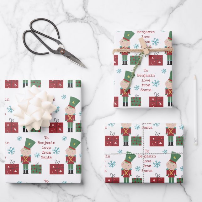 Spielzeugsoldat Kindername Liebe Weihnachten Geschenkpapier Set (Vorderseite)