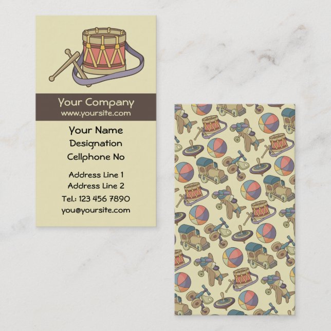 Spielzeugtrommel Visitenkarte (Vorne/Hinten)