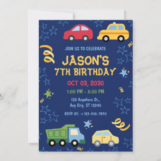 Spielzeugwagen Blue Birthday Party Einladung