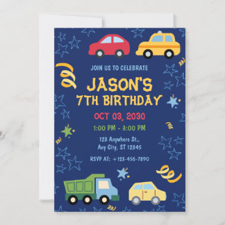 Spielzeugwagen Blue Birthday Party Einladung
