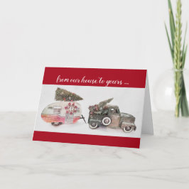 Spielzeugwagen und Trailer Weihnachtsfeiertag rot Karte