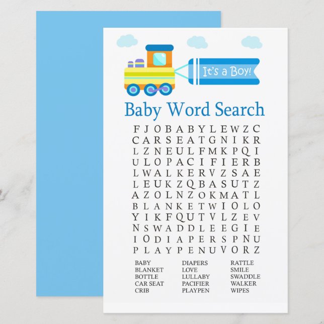 Spielzeugzug Baby Shower Word Search Game (Vorne/Hinten)