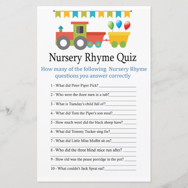 Spielzeugzug Kinderzimmer Rhyme Quiz Babyduschensp (Vorderseite)