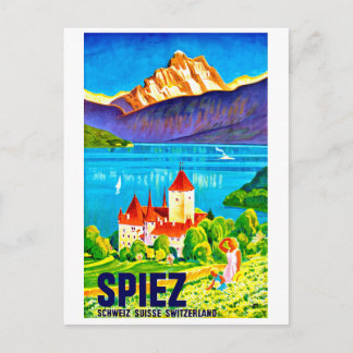 Spiez, grünes Feld vor der Schweizer Stadt Postkarte