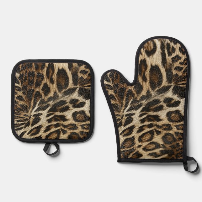 Spiffy Leopard Spots Leather Grain Look Ofenhandschuh & Topflappen-Set (Vorderseite)