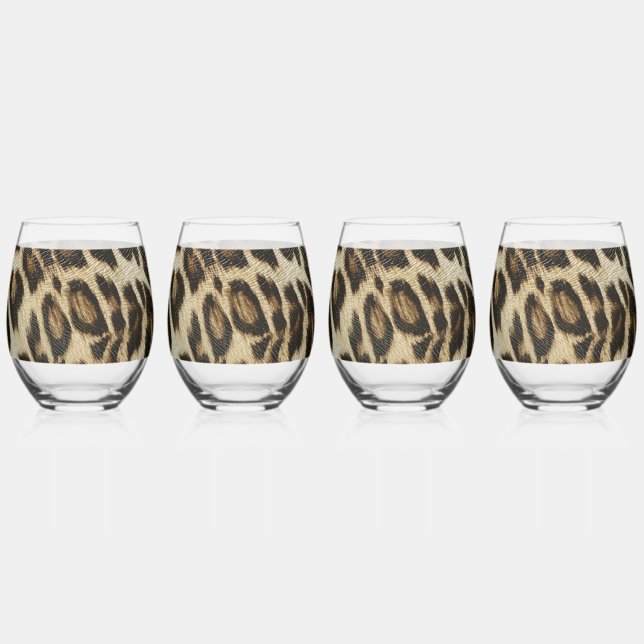 Spiffy Leopard Spots Leather Grain Look Weinglas Ohne Stiel (Vorderseite)