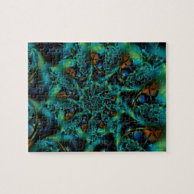Spike | Kunst des blauen und grünen Fraktals (Horizontal)