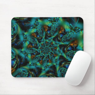 Spike   Kunst des blauen und grünen Fraktals Mousepad