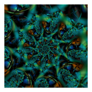 Spike Kunst des blauen und grünen Fraktals Poster