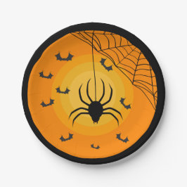 Spike Web Bats Orange Black Kids Halloween-Party Pappteller