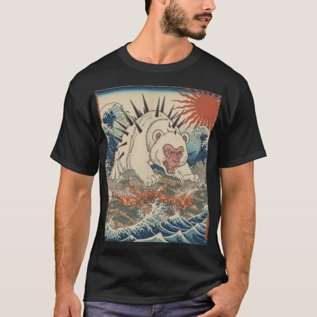 Spiked White Monkey Tsunami T-Shirt (Vorderseite)