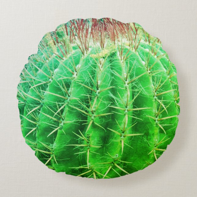 Spikey Look Natural Green Cactus Rundes Kissen (Vorderseite)