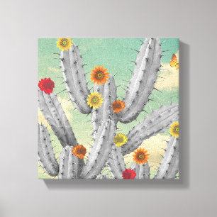Spiky Cactus Blume Collage Art Leinwanddruck