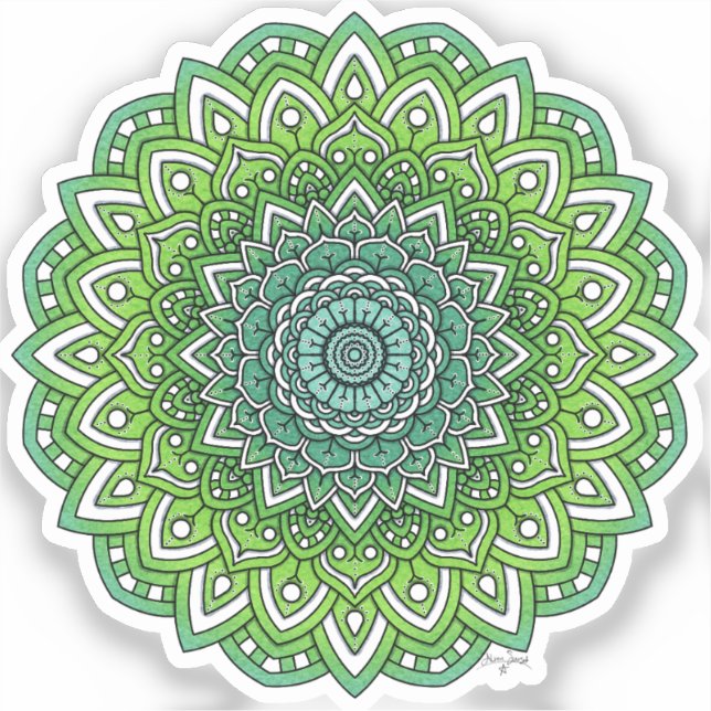 Spiky Green Blume Mandala Aufkleber (Vorderseite)