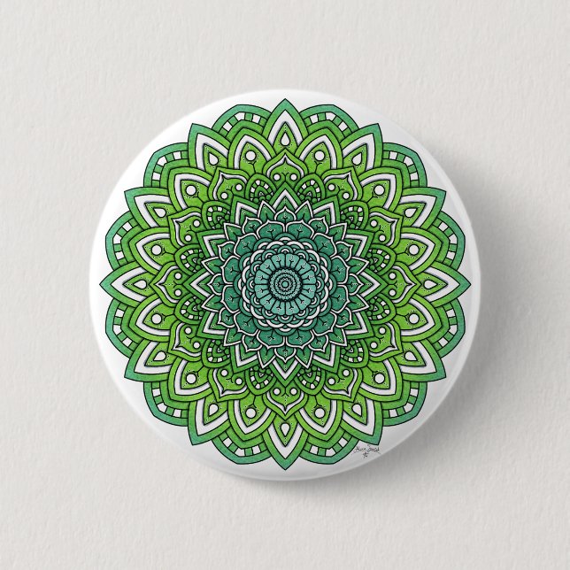 Spiky Green Blume Mandala Button (Vorderseite)