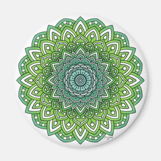 Spiky Green Blume Mandala Magnet (Vorne)