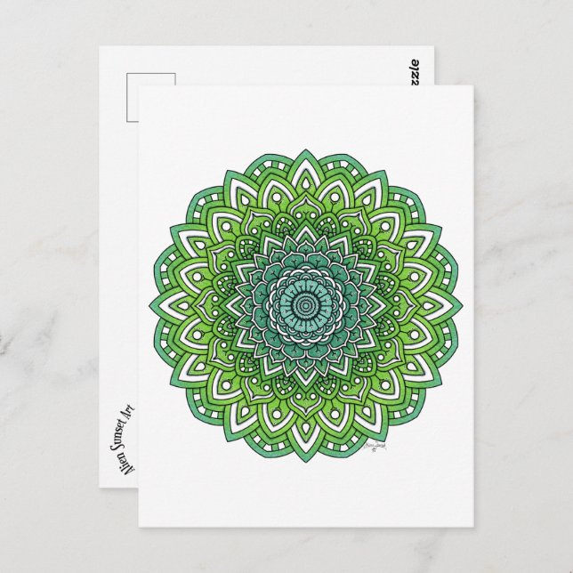 Spiky Green Blume Mandala Postkarte (Vorne/Hinten)