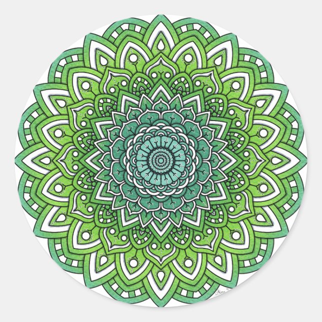 Spiky Green Blume Mandala Runder Aufkleber (Vorderseite)
