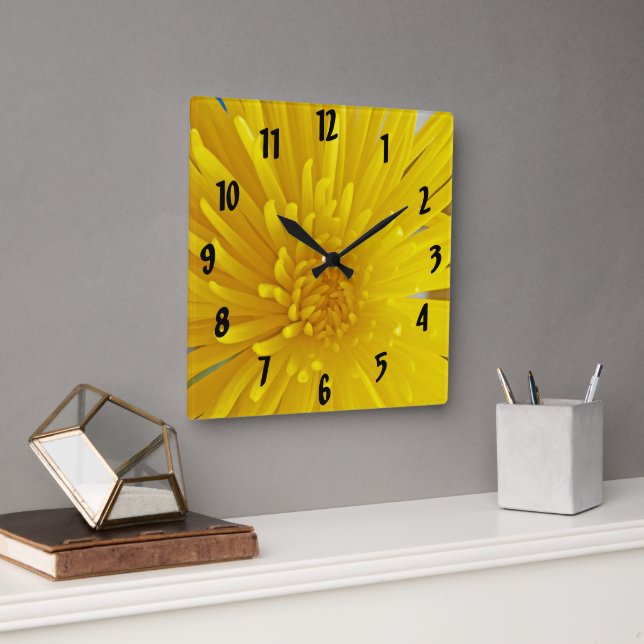 Spiky Yellow Dahlia Fotograf Quadratische Wanduhr (Büro)