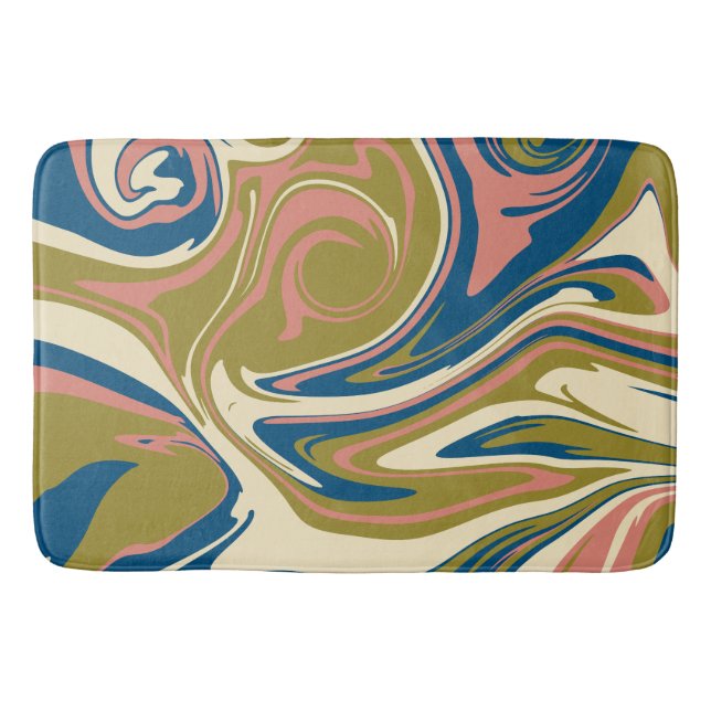 Spill - Blau, Olivgrün, Rosa und Creme Badematte (Vorderseite)