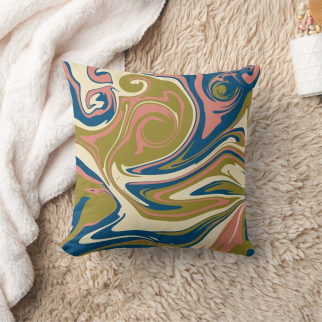 Spill - Blau, Olivgrün, Rosa und Creme Kissen (Decke)