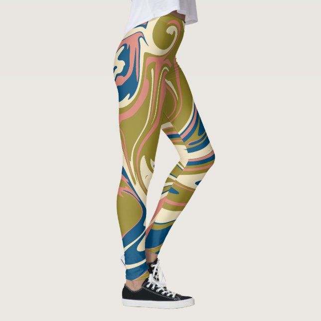 Spill - Blau, Olivgrün, Rosa und Creme Leggings (Rechts)