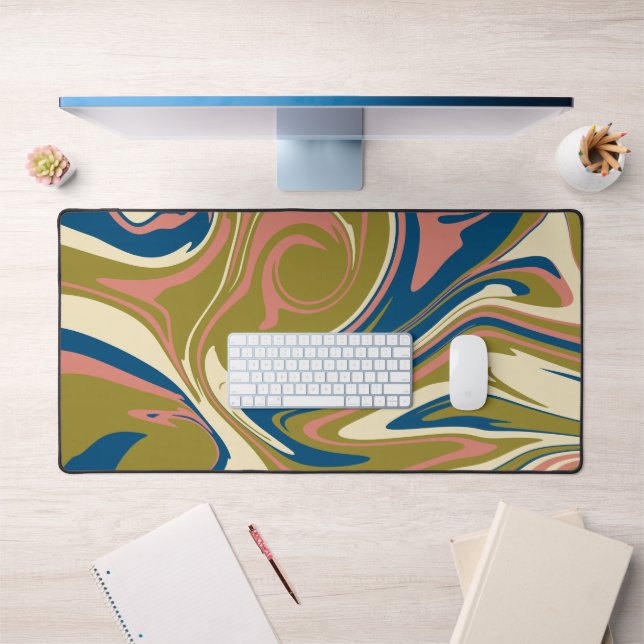 Spill - Blau, Olivgrün, Rosa und Creme Schreibtischunterlage (Büro 1)