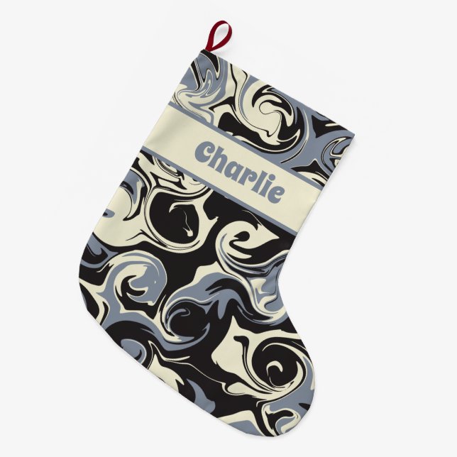 Spill in Schwarz, Grau und Creme Großer Weihnachtsstrumpf (Vorderansicht (hängend))
