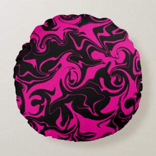 Spill - Magenta und Schwarz Rundes Kissen