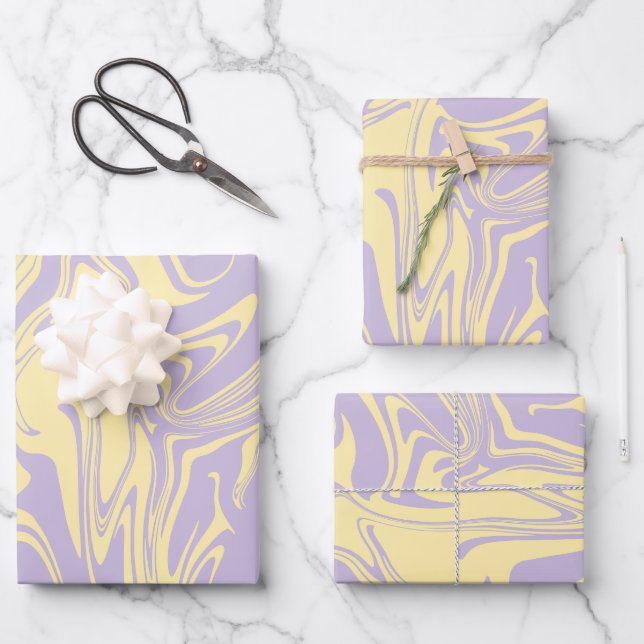 Spill - Pastellgelb und Lila Geschenkpapier Set (Vorderseite)