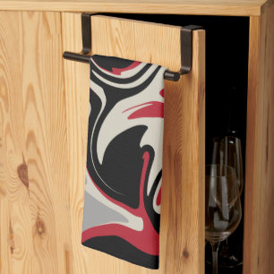 Spill - Rot, Grau, Schwarz und Knochenweiß Geschirrtuch