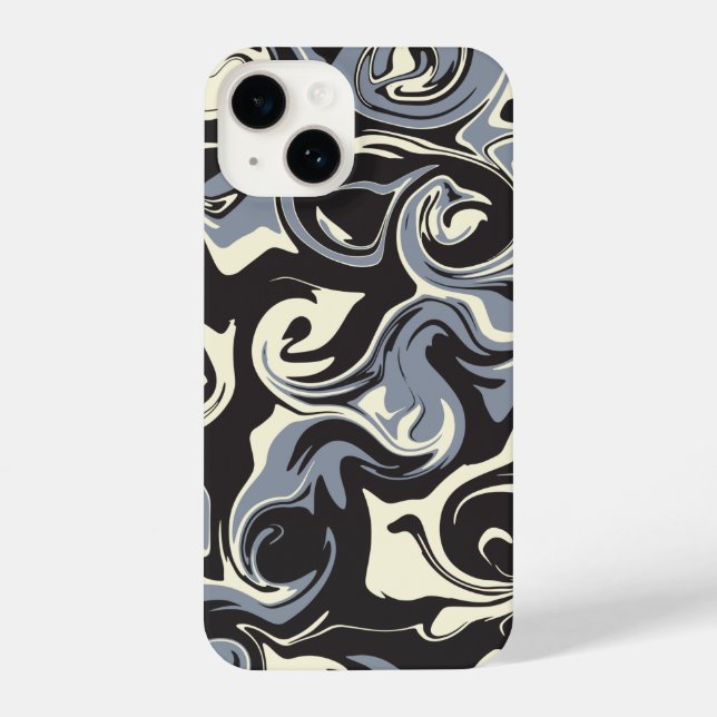 Spill - Schwarz, Grau und Creme iPhone 14 Hülle (Rückseite)