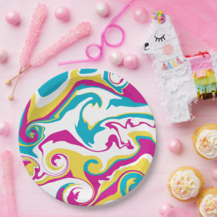 Spill - Türkis, Gelb, Rosa und Weiß Pappteller