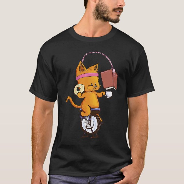 Spin class cats book coffee T-Shirt (Vorderseite)